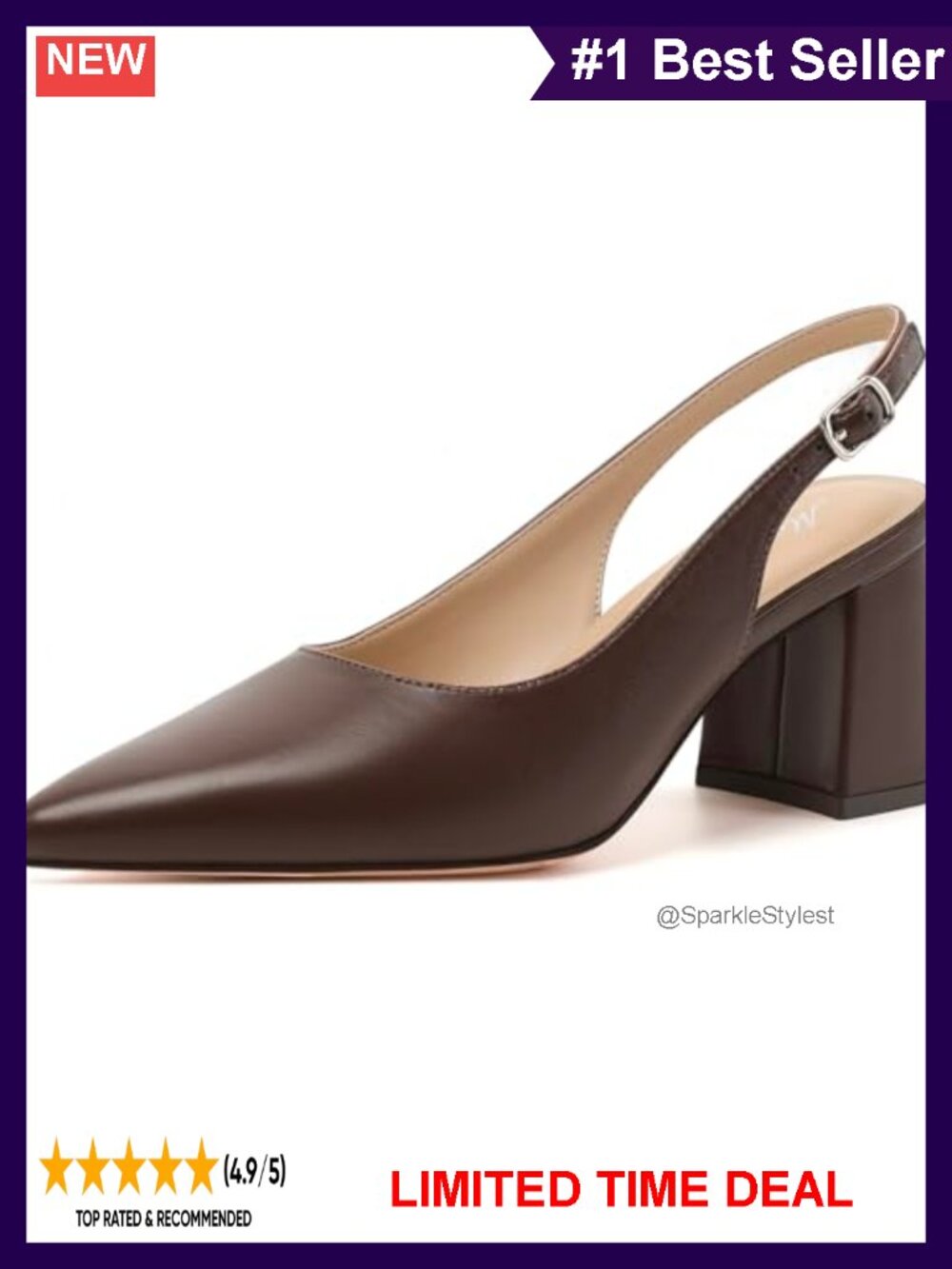 Pointed Toe Slingback Block Heels Chunky Office Work Pumps